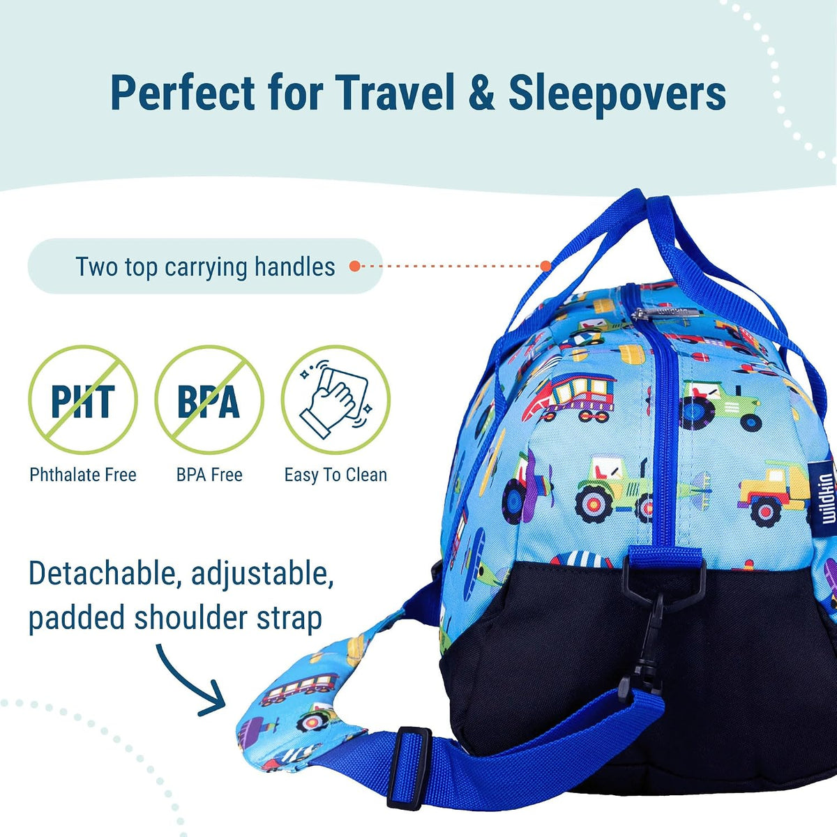 Wildkin Overnighter Duffel Bag for Kids, Trains, Planes, and Trucks