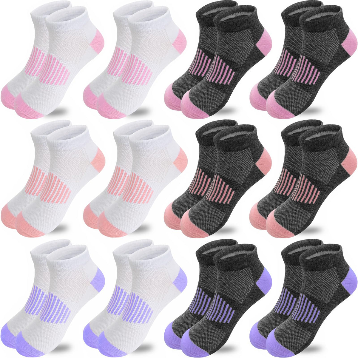 JAMEGIO 12 Pairs Girls Socks Ankle Socks for Girls Running Athletic Low Cut Sock for Little Big Girl