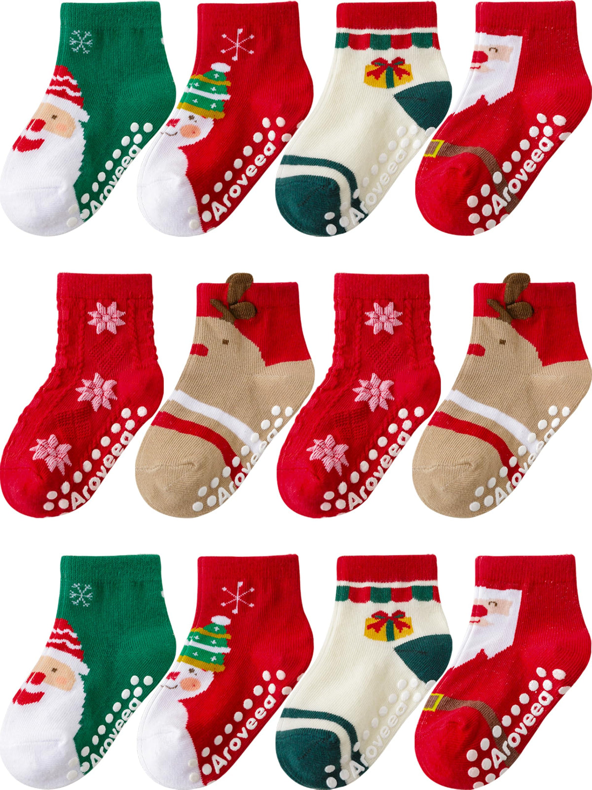 Aroveea Toddler Socks Non Slip Grip Ankle Baby 12 Pack for Kids Boys Girls