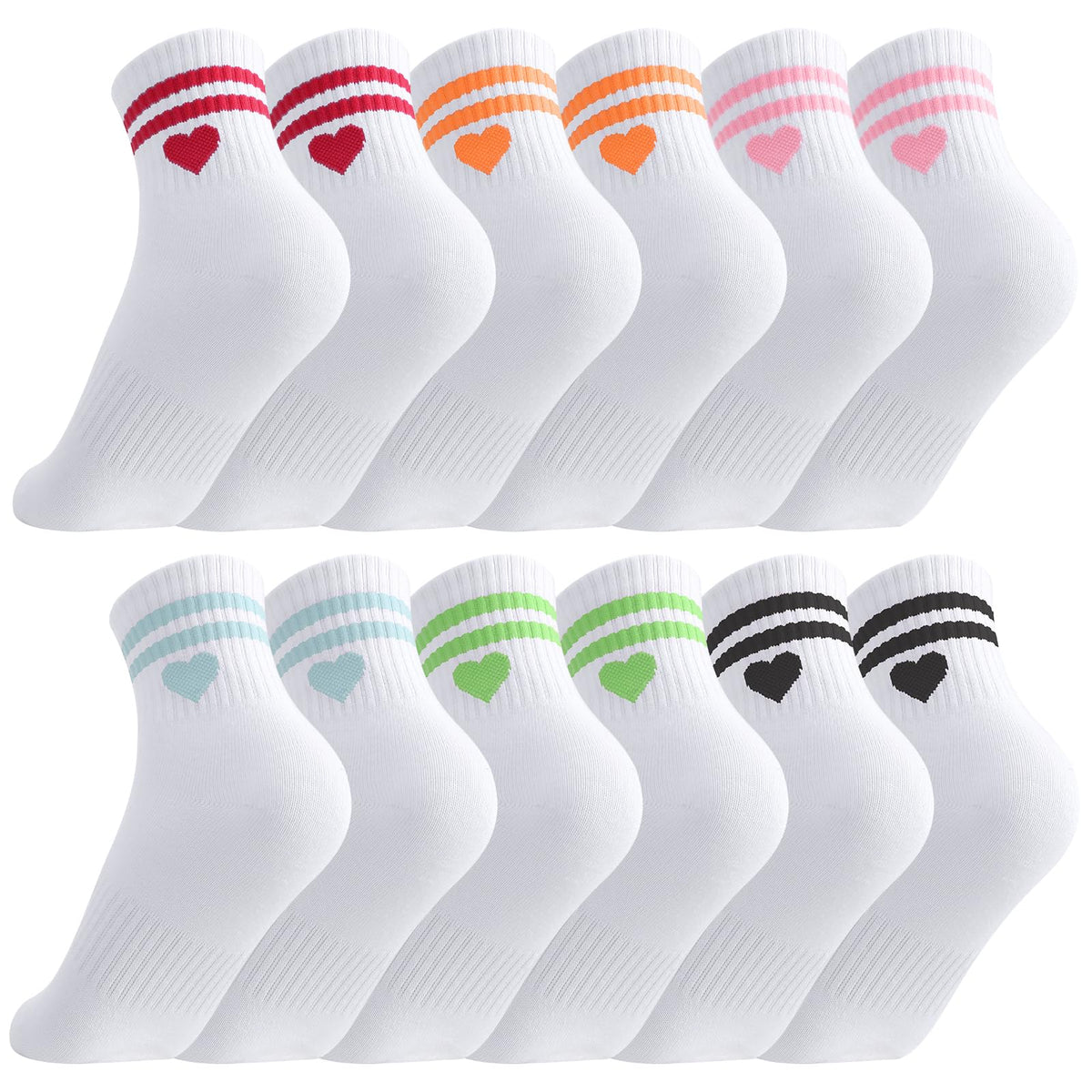 Kids Girls Crew Socks Cotton Athletic Socks with Stripe Hearts