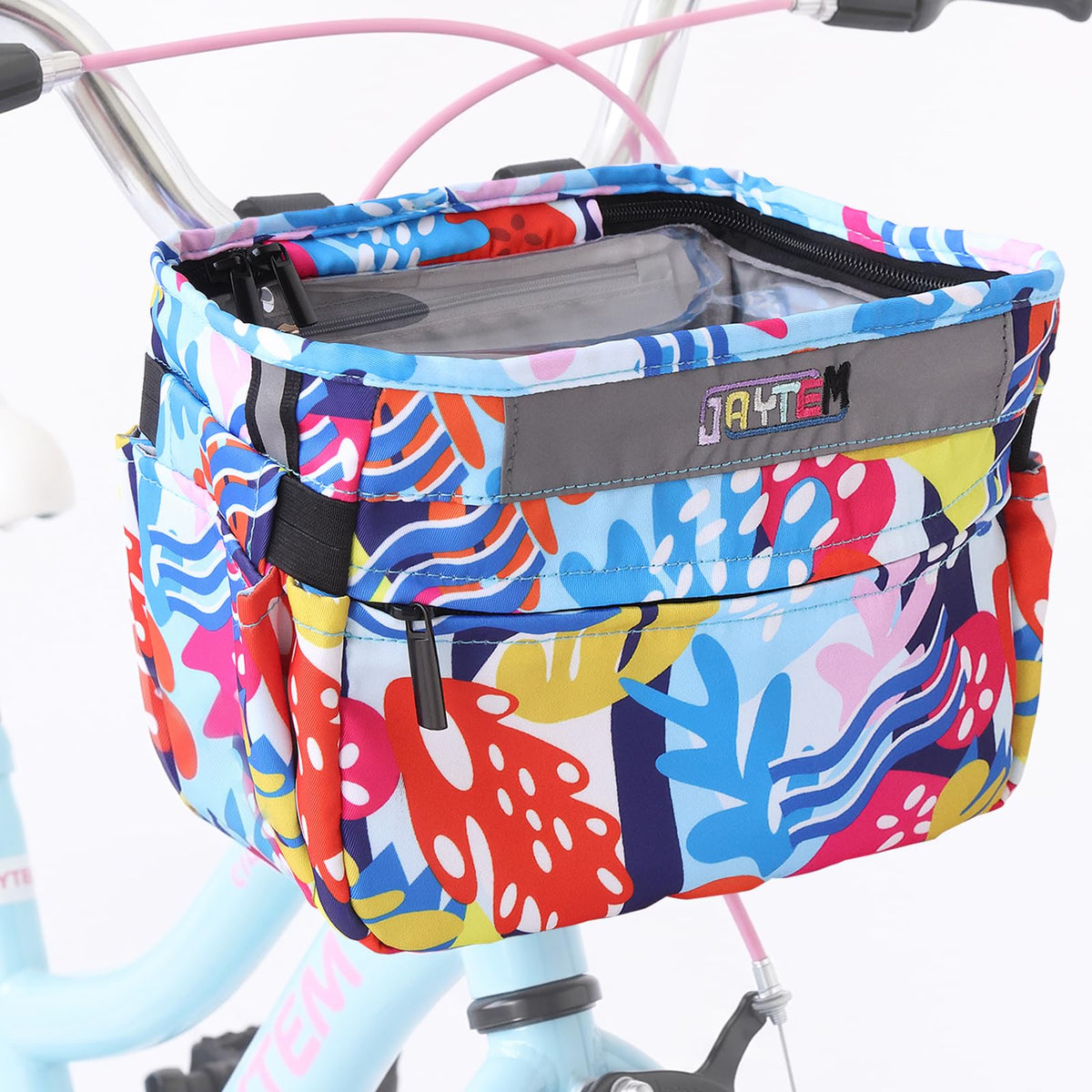 Kids Bike Basket, Bike Basket Front Frame Handlebar Bag, Waterproof Bicycle Basket Bag with Zipper Closure & Reflective Straps Fit Most Toddlers Bike, Tricycle or Scooter