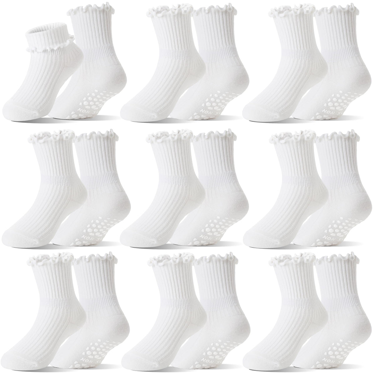 Baby Girls Toddlers Ruffle Grip Socks Uniform School Dress Anti Slip Non Skid Frilly Breathable Crew Cotton Socks 9 Pairs