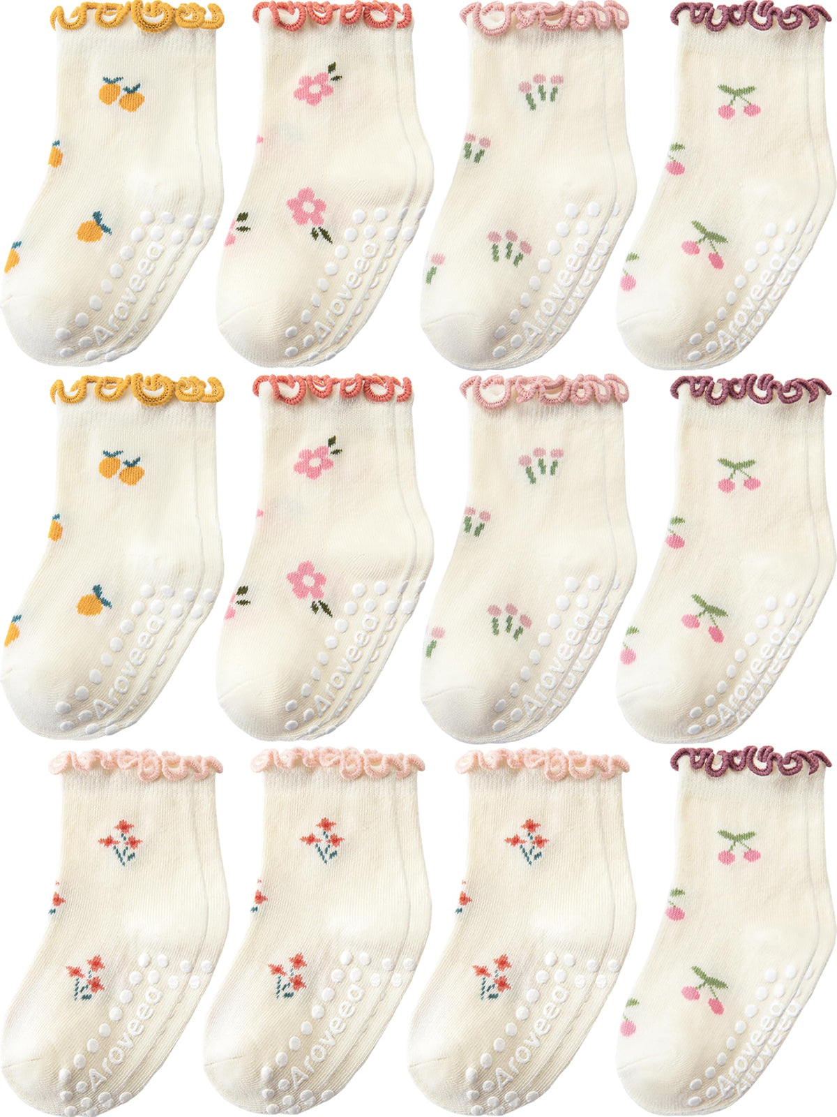 Baby Toddler Girls Socks Grip Ruffle Non Slip Kids Cotton 12 Pack Socks