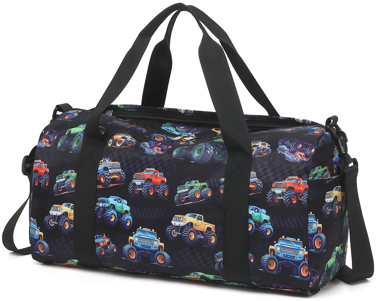 CAMTOP Kids Duffel Overnight Bag Boys Girls Toddler Weekender Carry-On Personalized Tote for Travel Gym Sport (A-Blue Dinosaur)