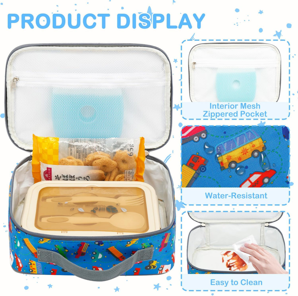 FlowFly Kids Lunch box Insulated Soft Bag Mini Cooler Back to School Thermal Meal Tote Kit for Girls, Boys, Car