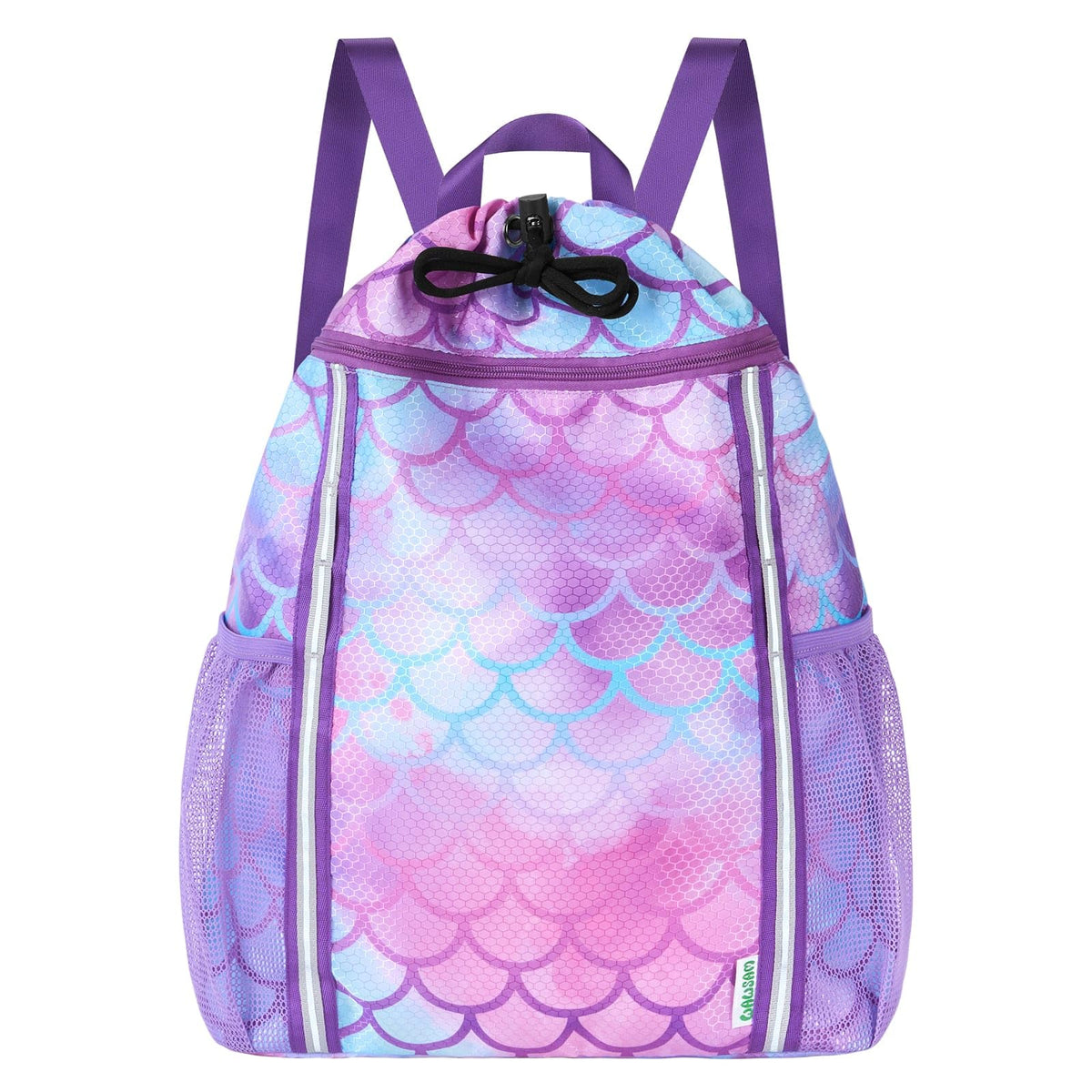 WAWSAM Mermaid Drawstring Backpack for Kids Girls with Two Bottle Pockets