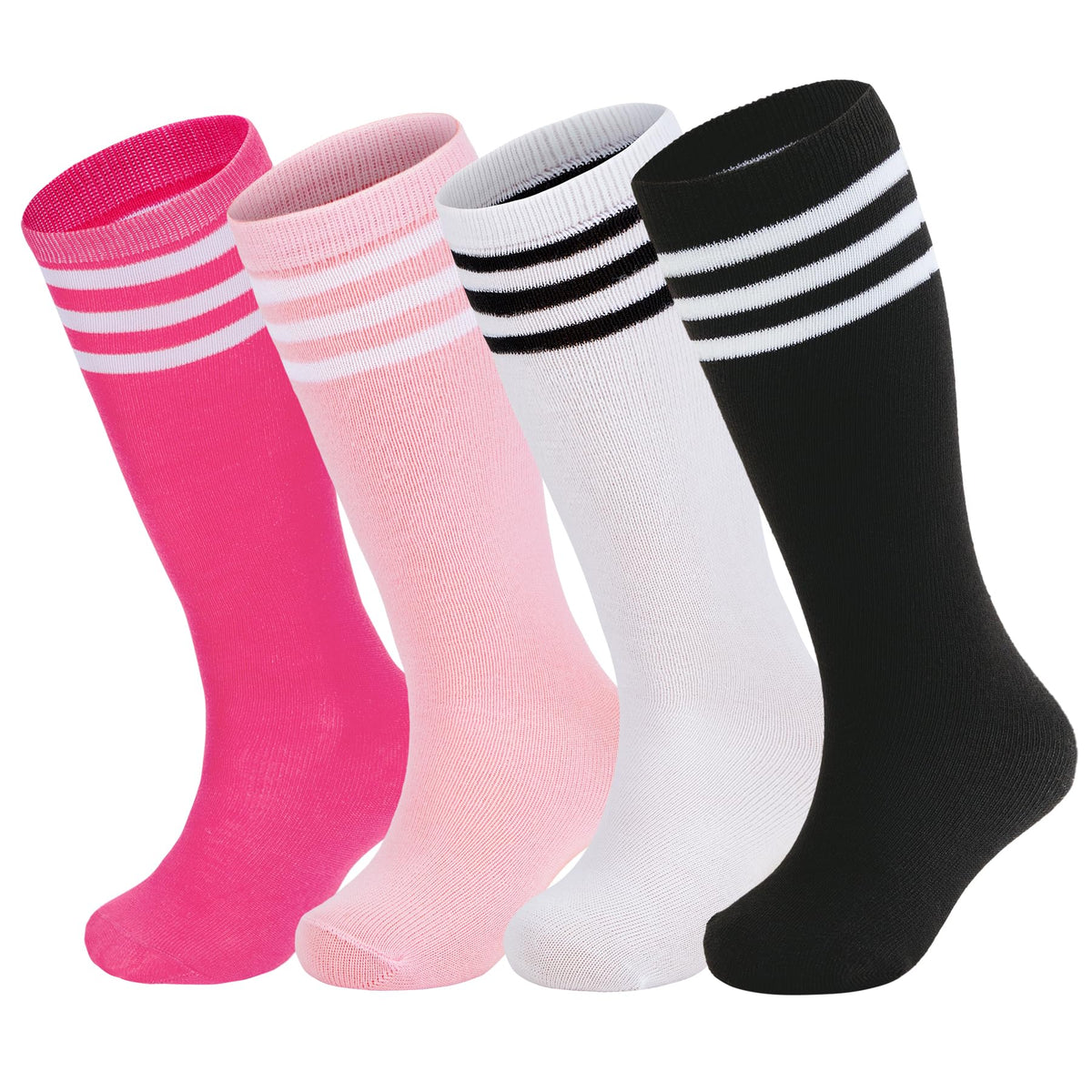 Zando 4 Pairs Kids Soccer Socks Athletic Youth Boys Girls Knee High Socks