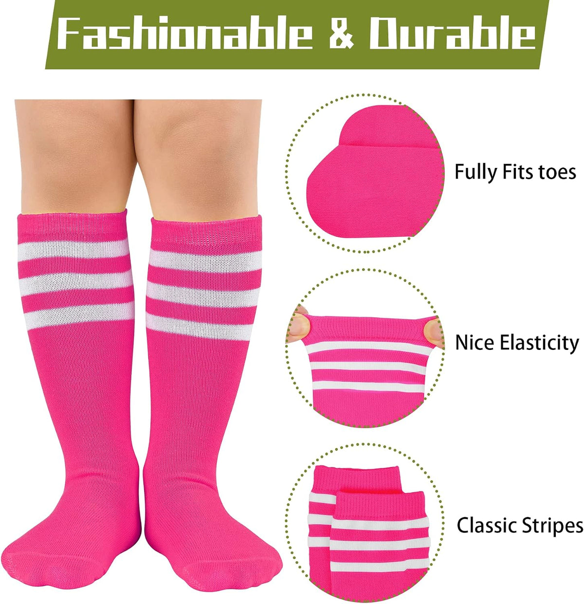 Zando 4 Pairs Kids Soccer Socks Athletic Youth Boys Girls Knee High Socks