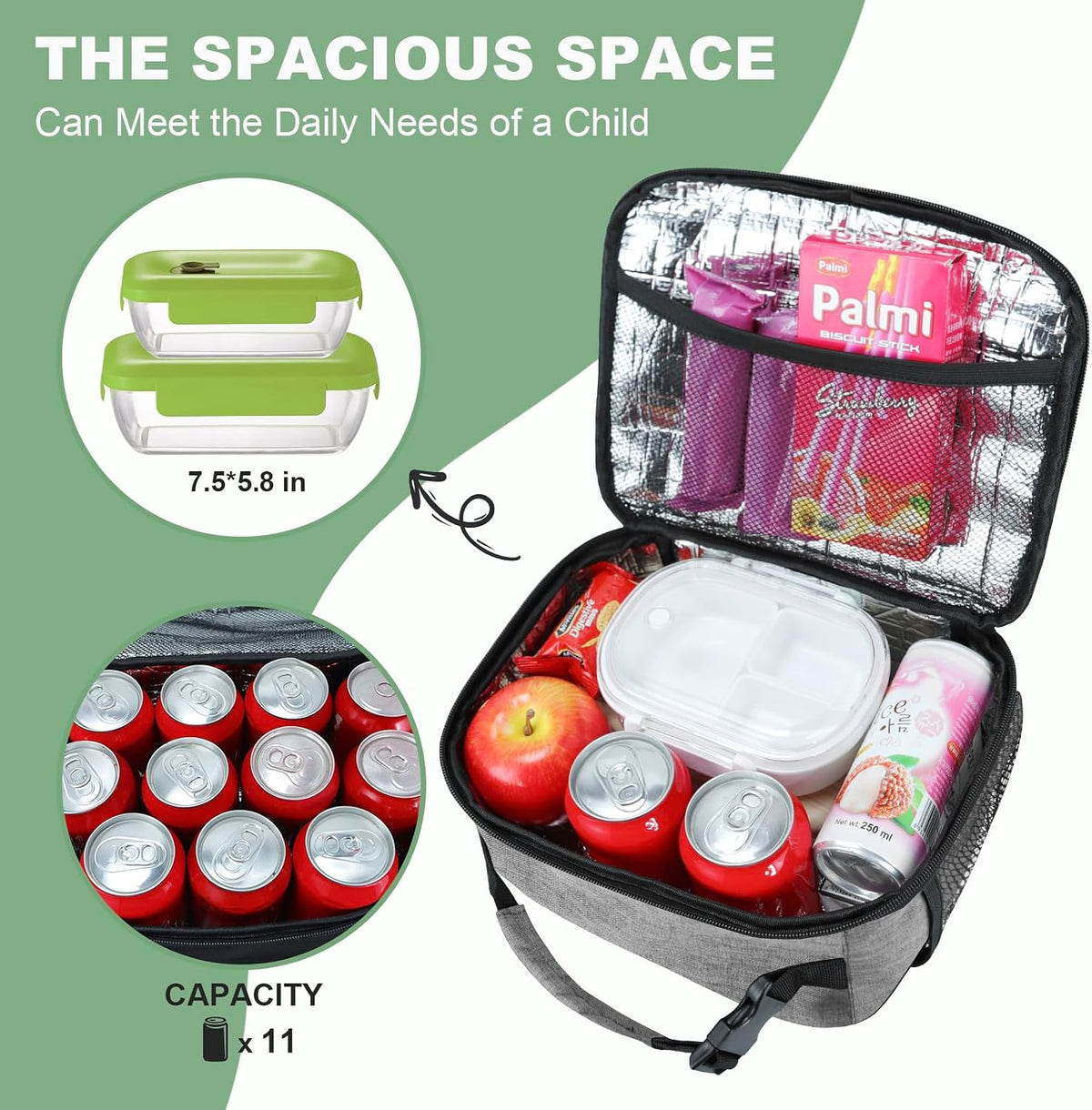 Kids Lunch Box for Boys Girls Lunch Bag Insulated Durable Lunchbox Children Lunch Tote Bag for School Grey