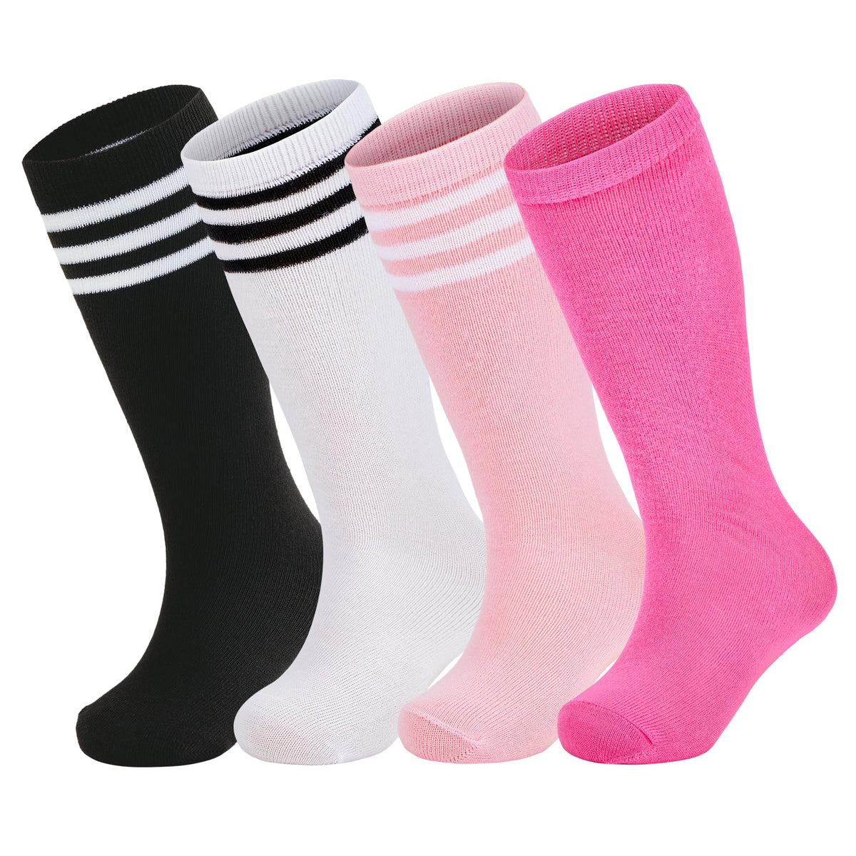 Zando 4 Pairs Kids Soccer Socks Athletic Youth Boys Girls Knee High Socks