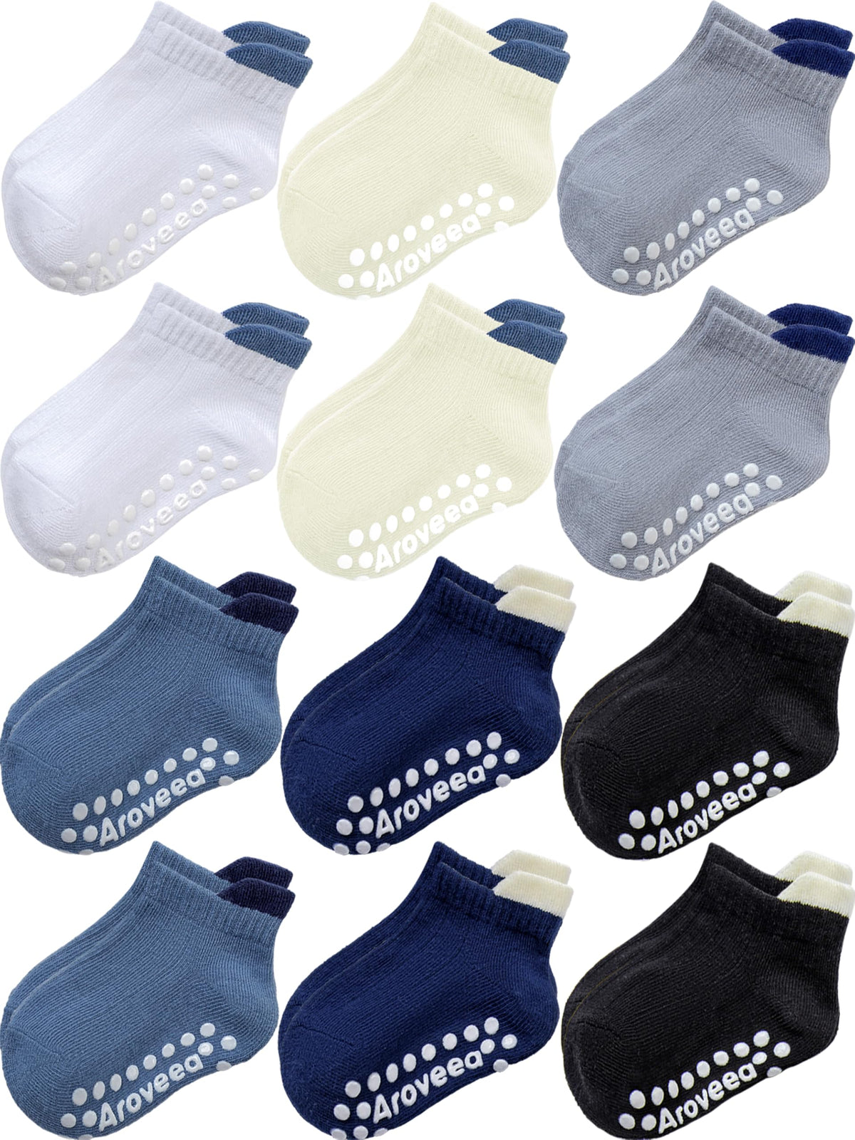 Aroveea Toddler Socks Non Slip Grip Ankle Baby 12 Pack for Kids Boys Girls