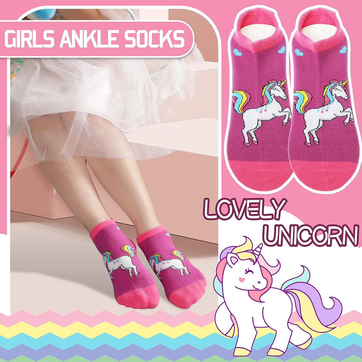 ANTSANG Kids Girls Toddler Unicorn Ankle Socks, Novelty Fashion Socks