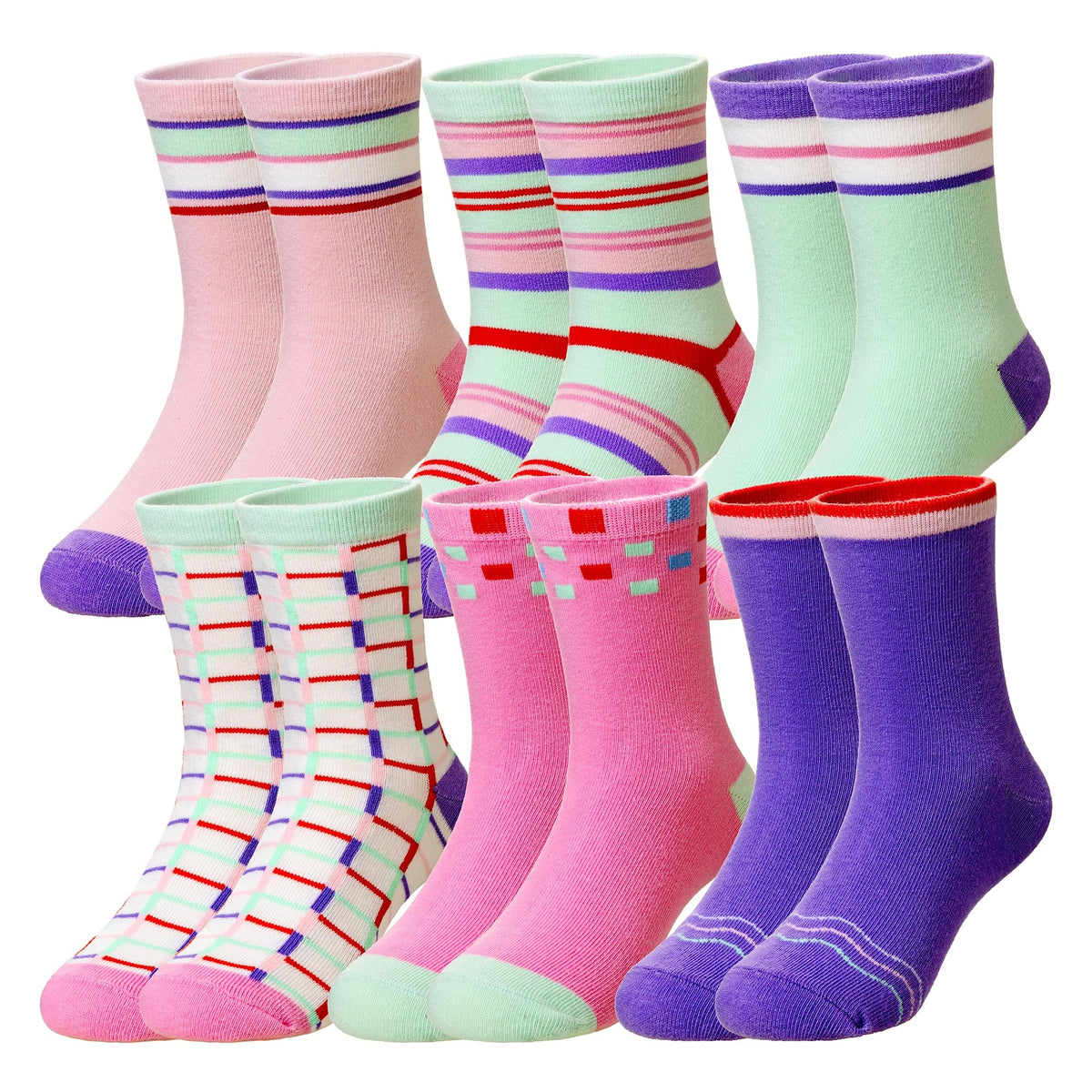 Eocom Girls Socks Little Kids Crew Socks Cotton Cute Youth Dress Socks 6 Pairs