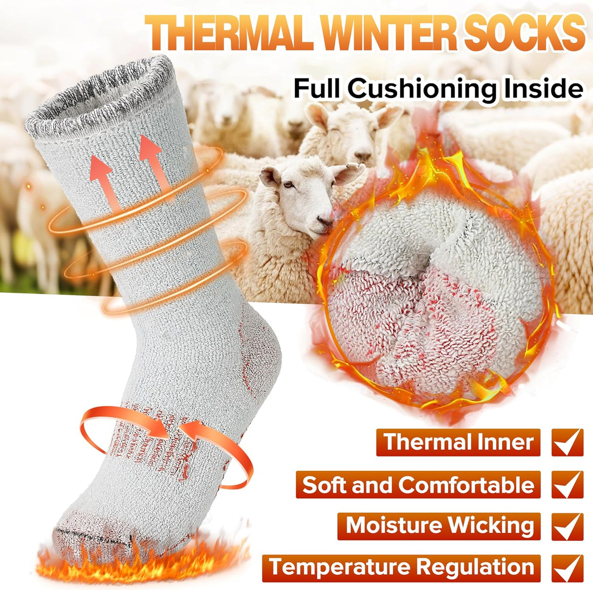 Sandsuced Kids Merino Wool Hiking Socks for Girls Boys Toddler