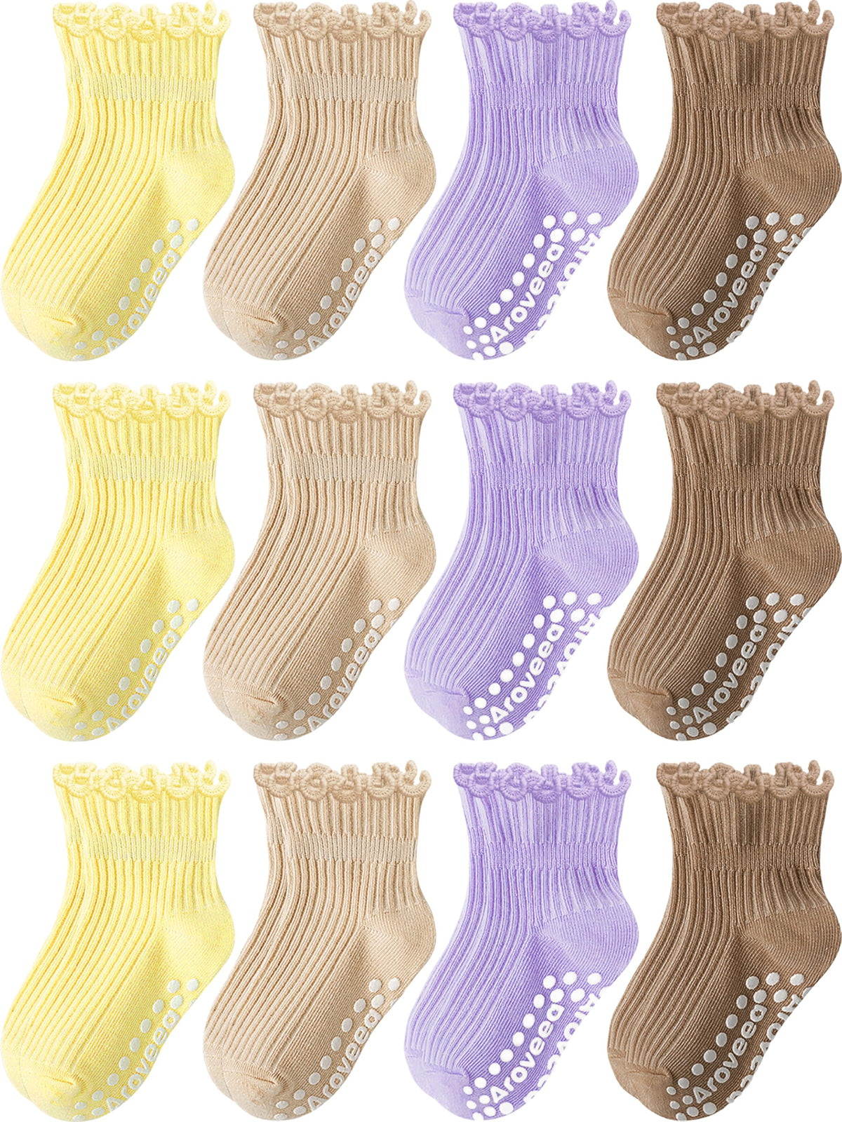 Toddler Girls Socks 12 Pack Grip Kids Cotton Socks for Toddlers 6M-7Years