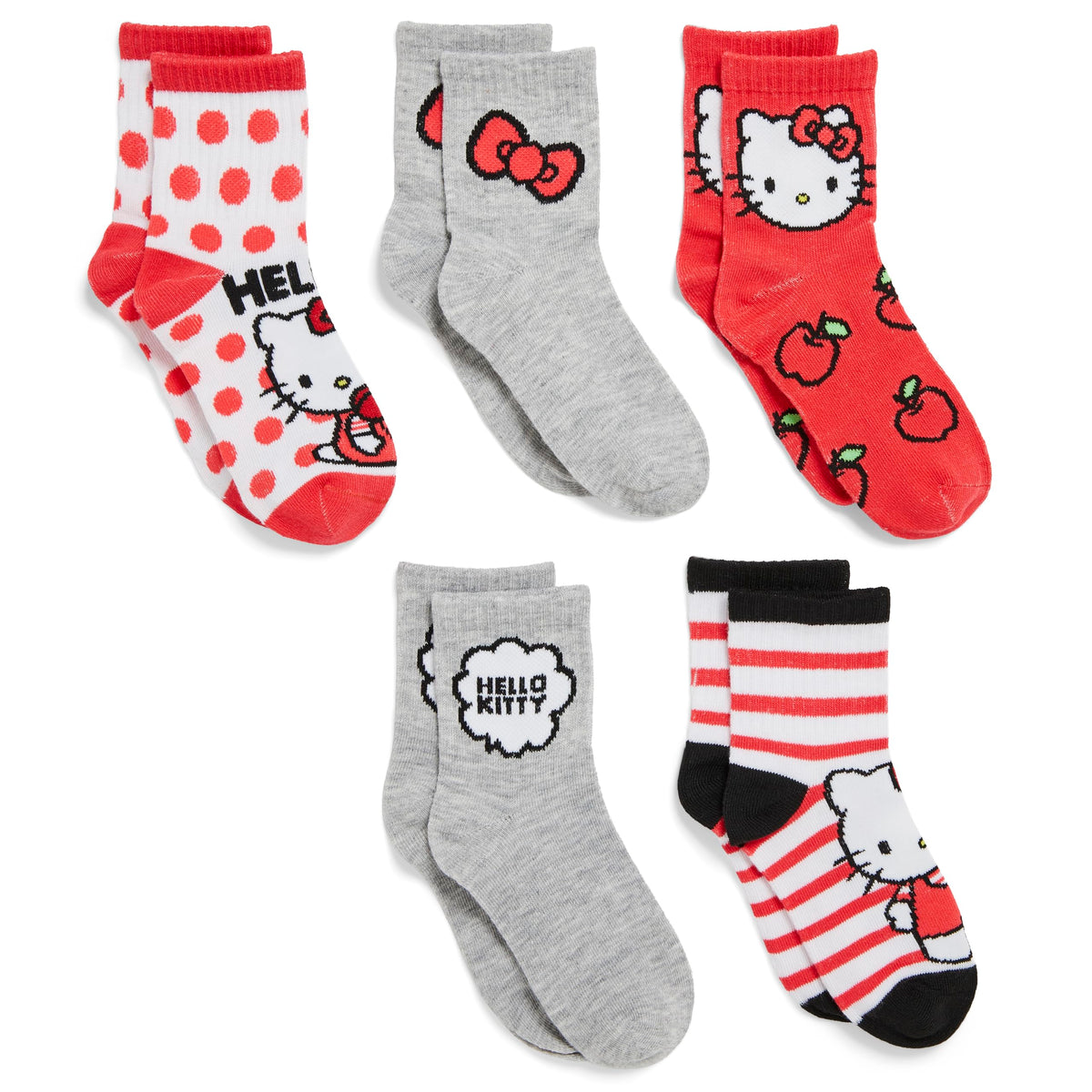 Hello Kitty girls 5 Pack Mid Crew Socks