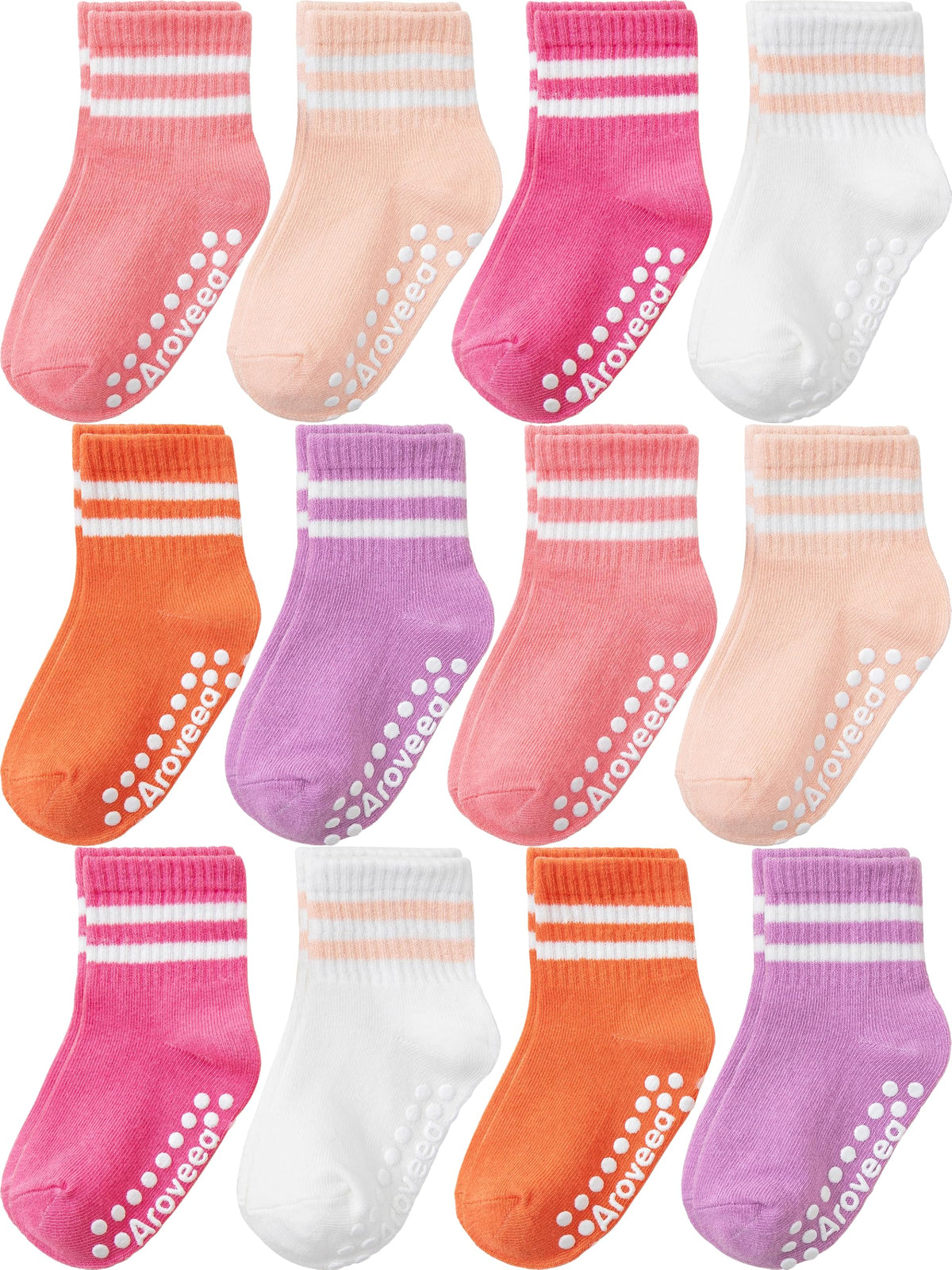Aroveea Toddler Socks Non Slip Grip Baby Girls Kids Ankle Cute 12 Pack
