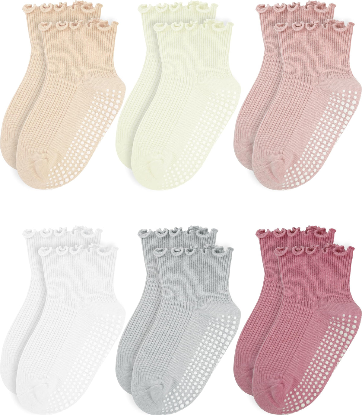 Girls Ruffle Socks Non-Slip Ankle Socks with Grips
