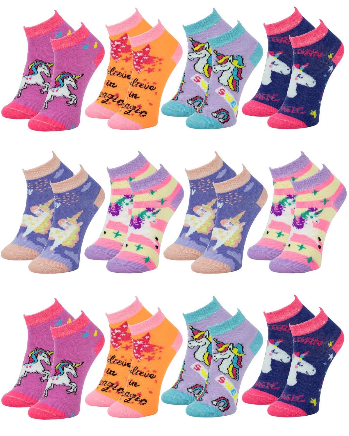 Gelante 12 Pairs Girl Children Toddler Kids Cotton Ankle Socks