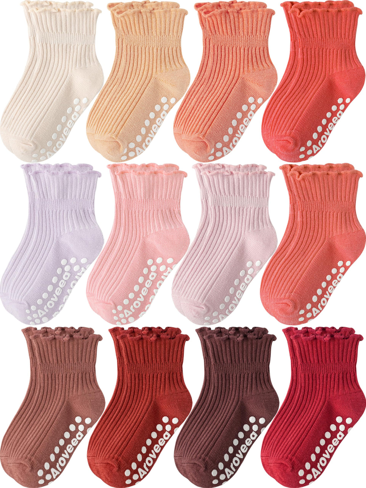 Aroveea Toddler Socks Non Slip Grip Baby Girls Kids Ankle Cute 12 Pack