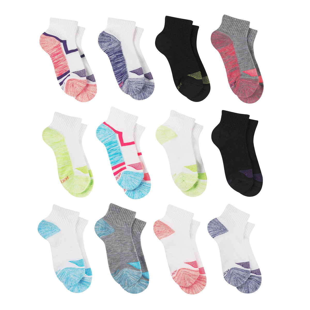 Hanes Girls' Socks, Cool Comfort Moisture-wicking Socks, Ankle & No Show, Ez Sort, Multi Pack