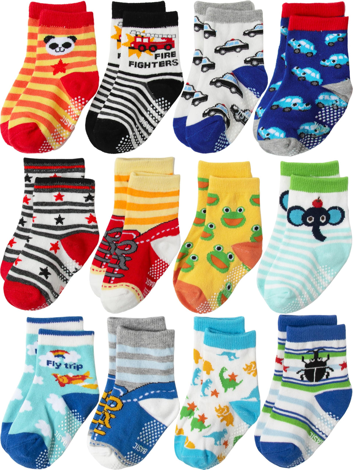 Aroveea Toddler Socks Non Slip Grip Ankle Baby 12 Pack for Kids Boys Girls