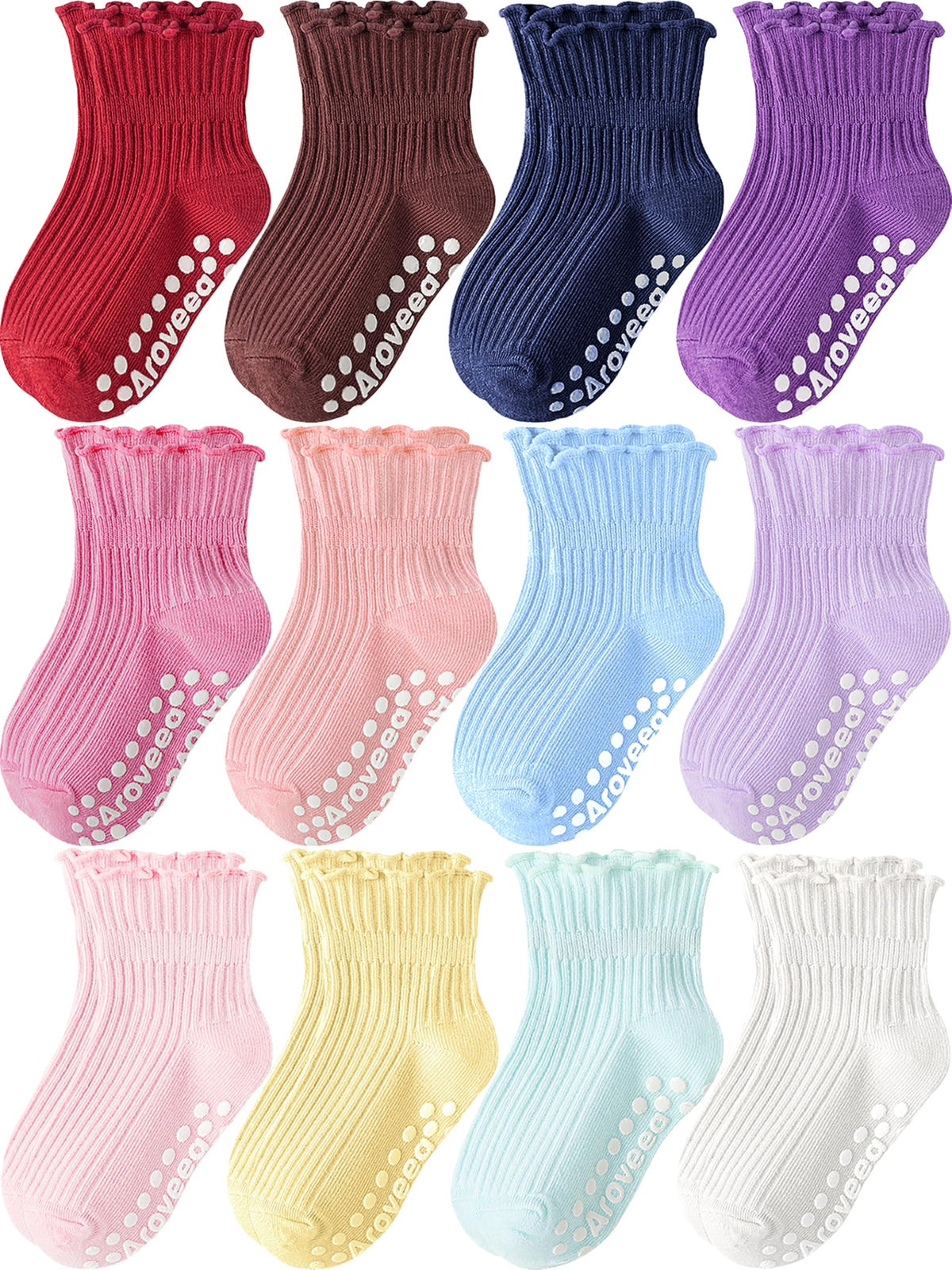 Aroveea Toddler Socks Non Slip Grip Baby Girls Kids Ankle Cute 12 Pack
