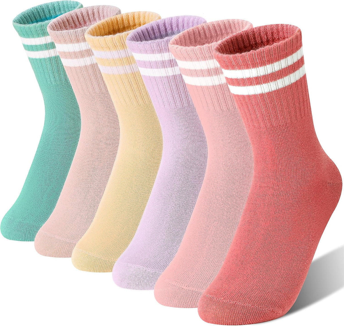 Kids Girls Athletic Sport Socks Basketball Outdoor Cotton Crew Breathable Socks 6 Pairs