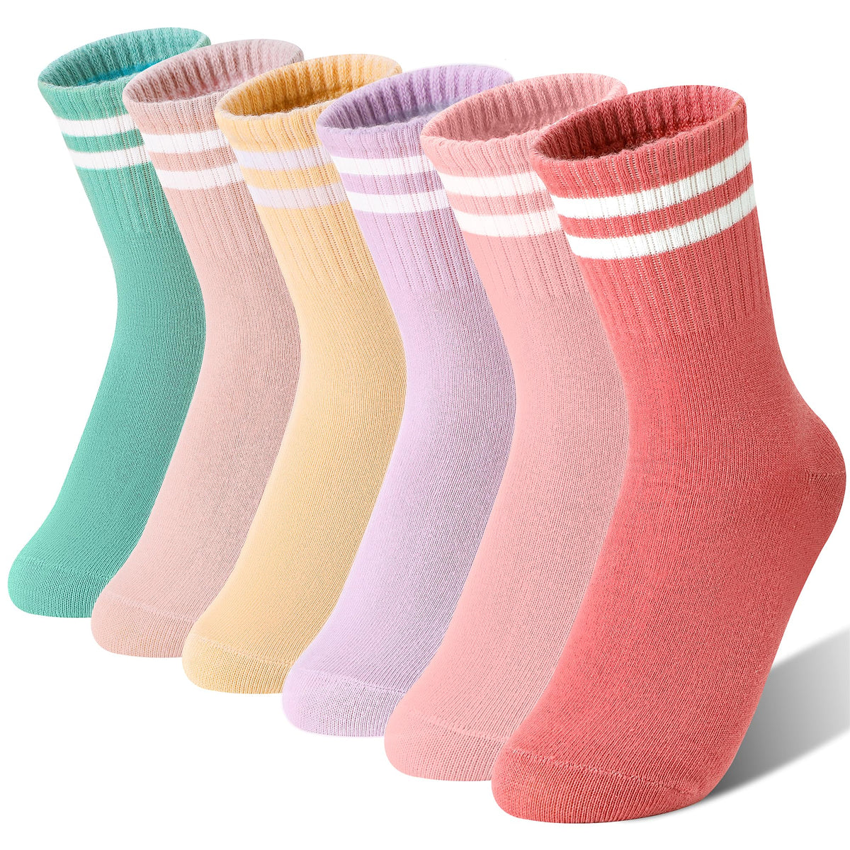 Kids Girls Athletic Sport Socks Basketball Outdoor Cotton Crew Breathable Socks 6 Pairs