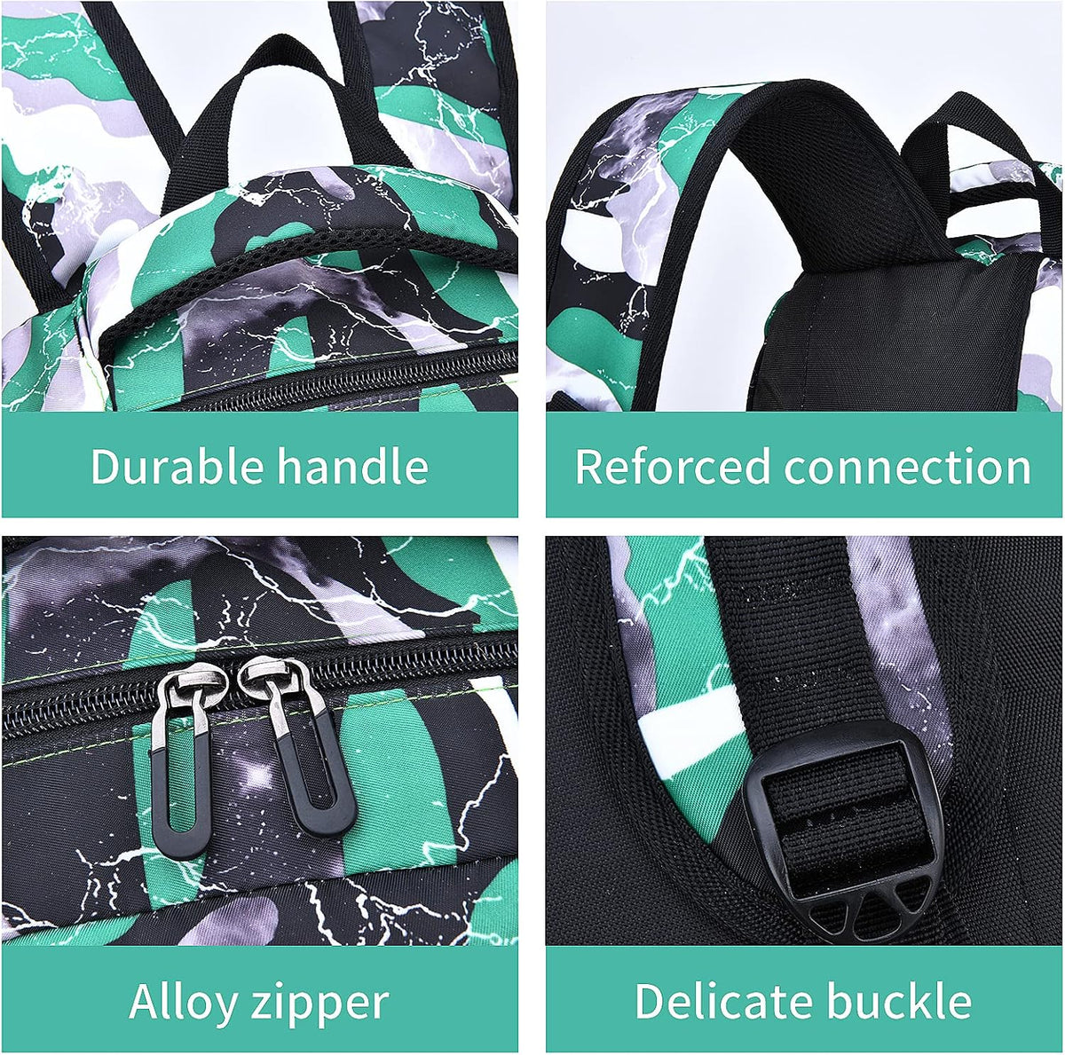 Camo Backpack Set with Lunch Bag Lightweight Waterproof School Backpack Bookbag for Boys Girls (A-Style Camo Green)
