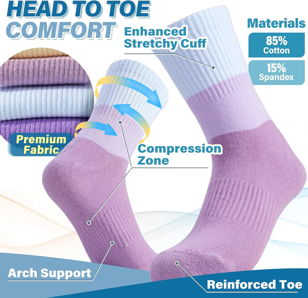 ANTSANG Kids Boys Girls Athletic Cotton Socks,6 Pairs Youth Teen Crew Socks