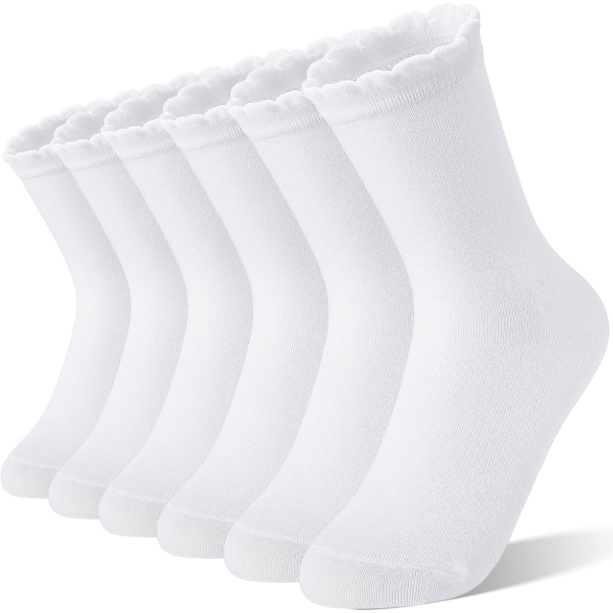 EBMORE Girls Kids Ruffle Socks Uniform School Dress Crew Cotton Textured Breathable Socks 6 Pairs