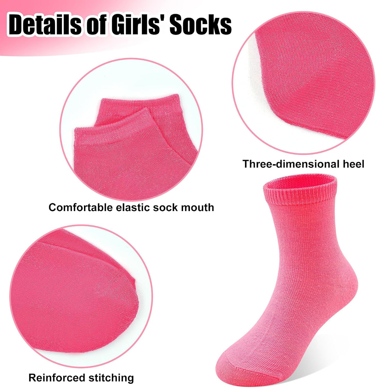 12 Pairs Girls Crew Socks, Colorful School Socks Ages 1-14