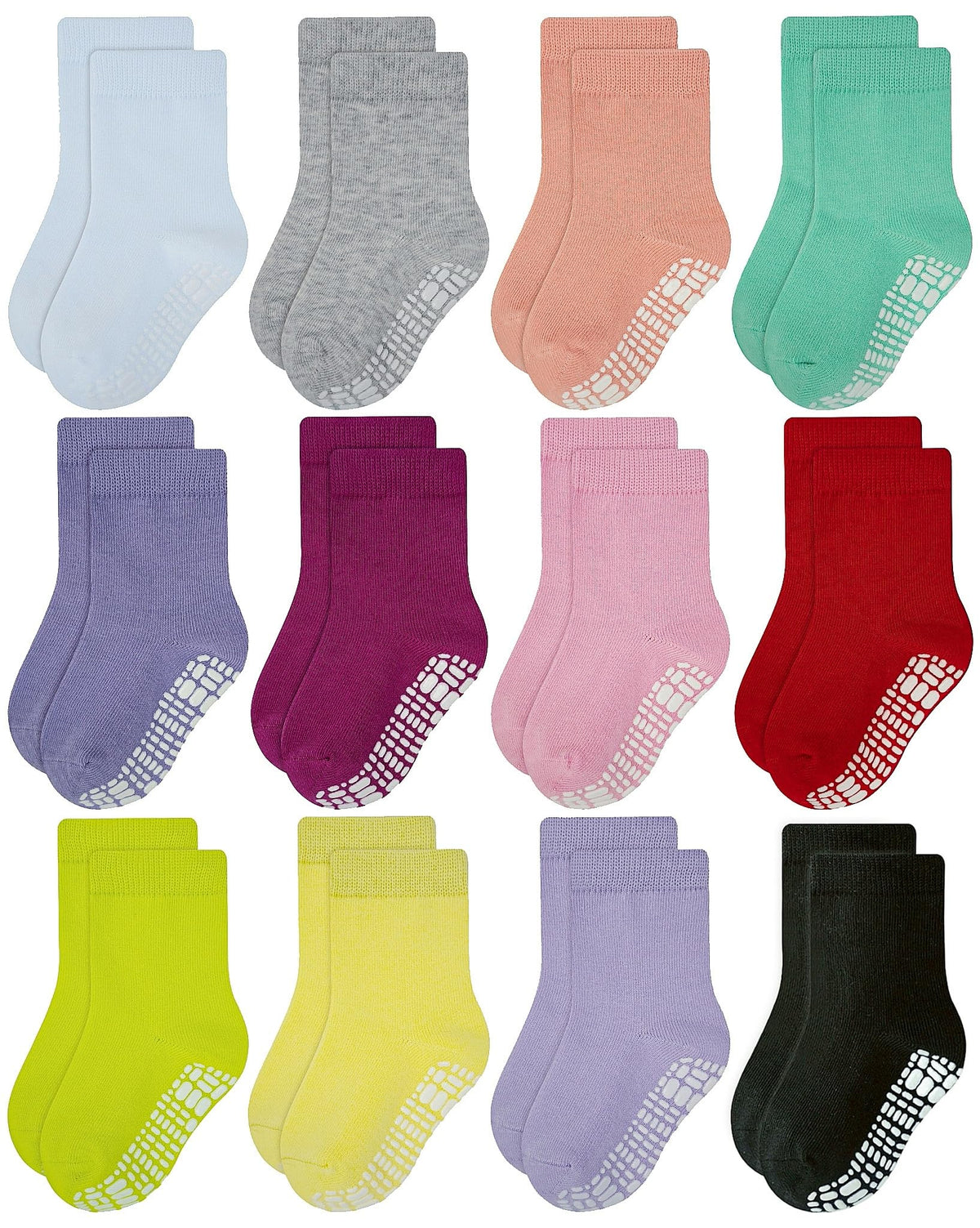 RATIVE Baby Girl Non Slip Grip Socks 12-Pack Soft Cotton Toddler Girl Socks