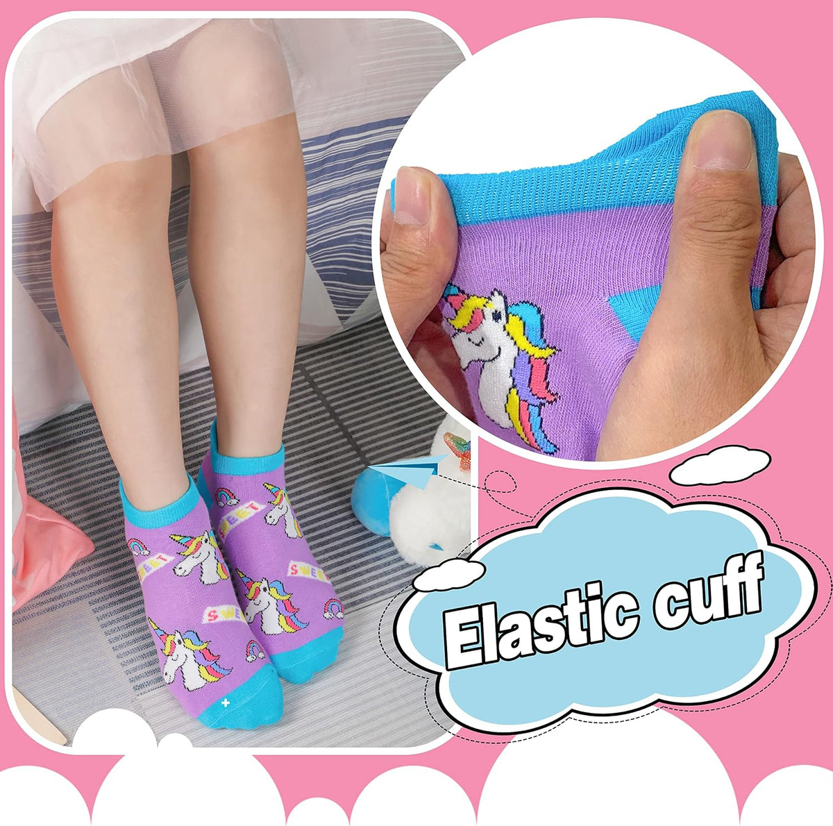 ANTSANG Kids Girls Toddler Unicorn Ankle Socks, Novelty Fashion Socks