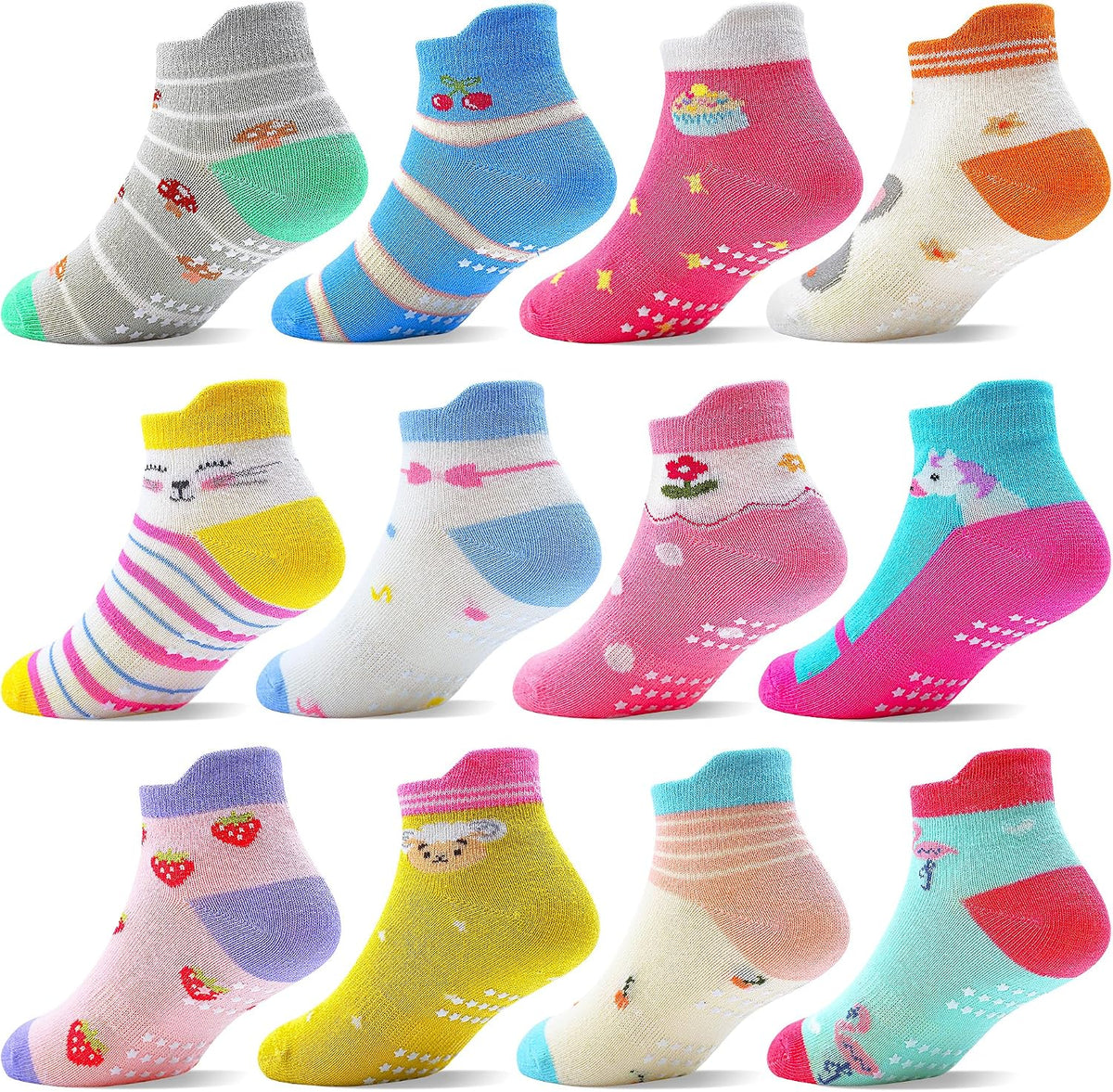 ELUTONG Toddler Socks with Grips Anti Slip Ankle Socks 12 Pairs for 1-7 Years Boys Girls Kids Infant Baby