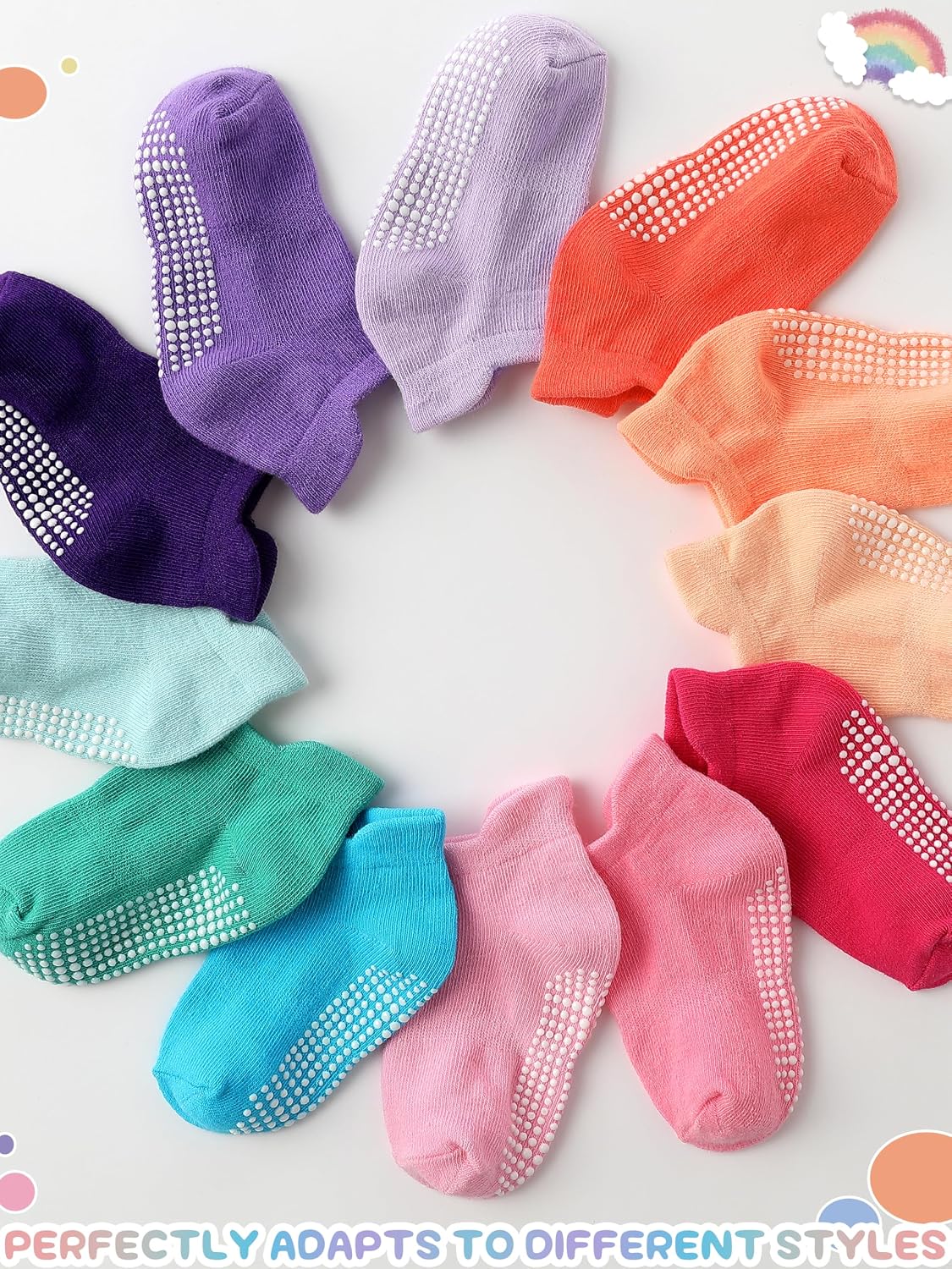 Baby Toddler Socks Grip Non Slip Boys Girls Kids Cotton 12 Pack Ankle Socks