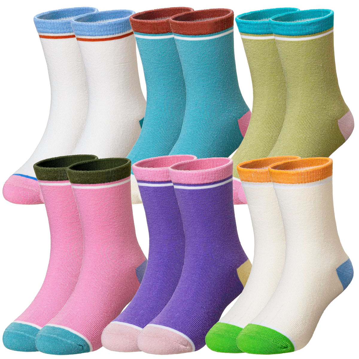 Eocom Girls Socks Little Kids Crew Socks Cotton Cute Youth Dress Socks 6 Pairs
