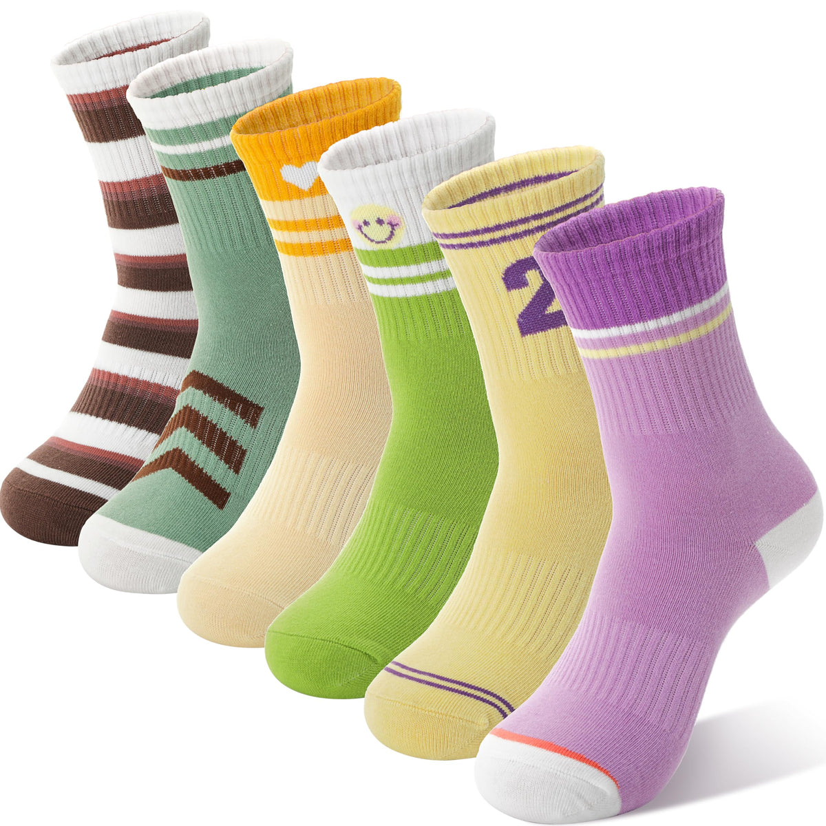 Sandsuced 6 Pairs Girls Kids Socks Athletic Basketball Sport Crew Youth Cotton Soft Breathable Socks for Outdoor