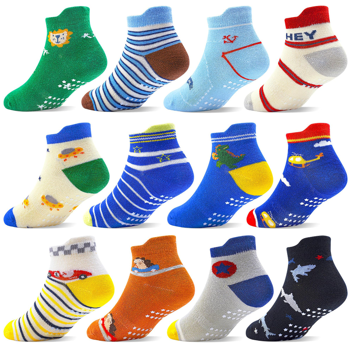 ELUTONG Toddler Socks with Grips Anti Slip Ankle Socks 12 Pairs for 1-7 Years Boys Girls Kids Infant Baby