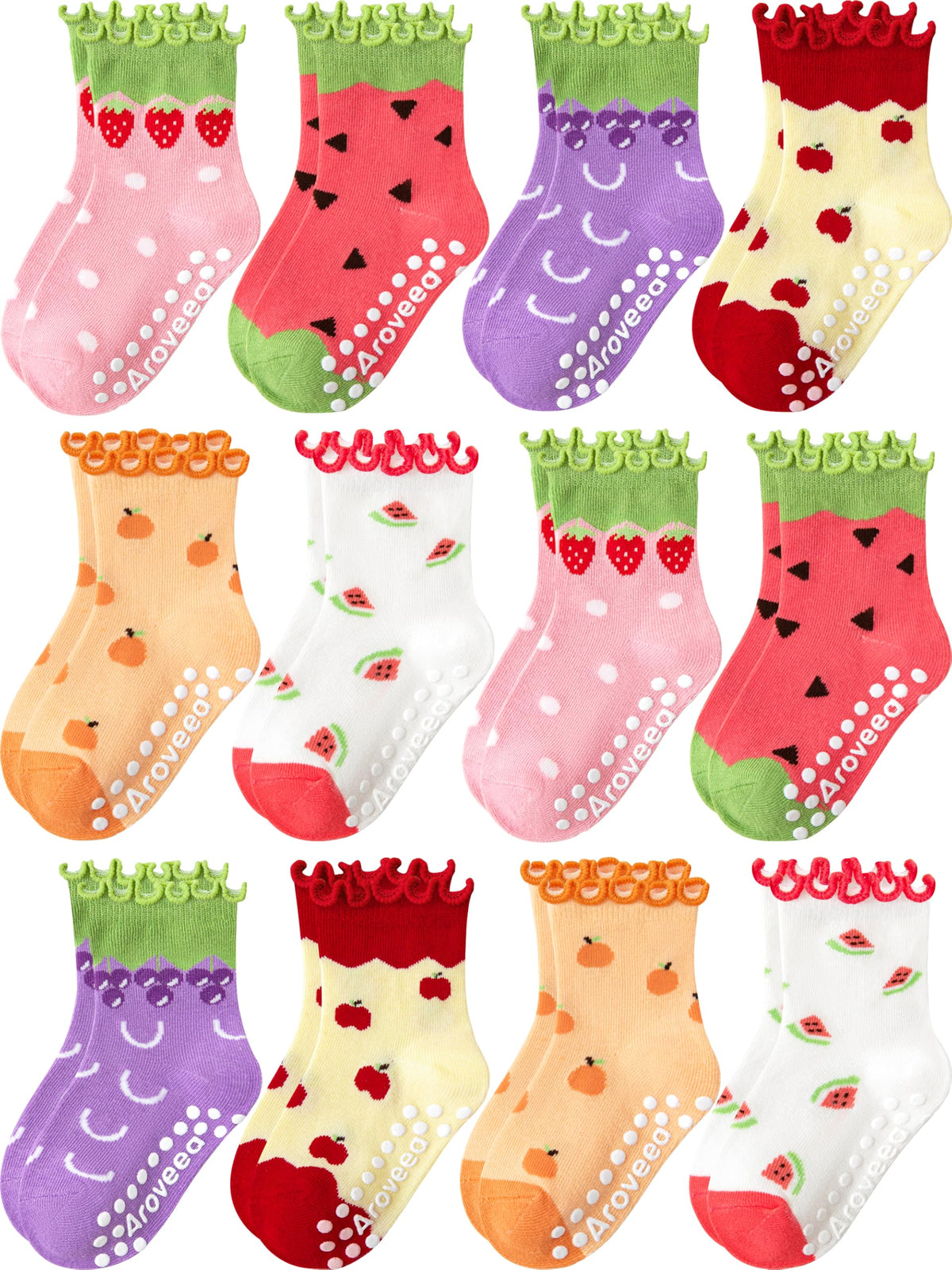 Toddler Girls Socks 12 Pack Grip Kids Cotton Socks for Toddlers 6M-7Years
