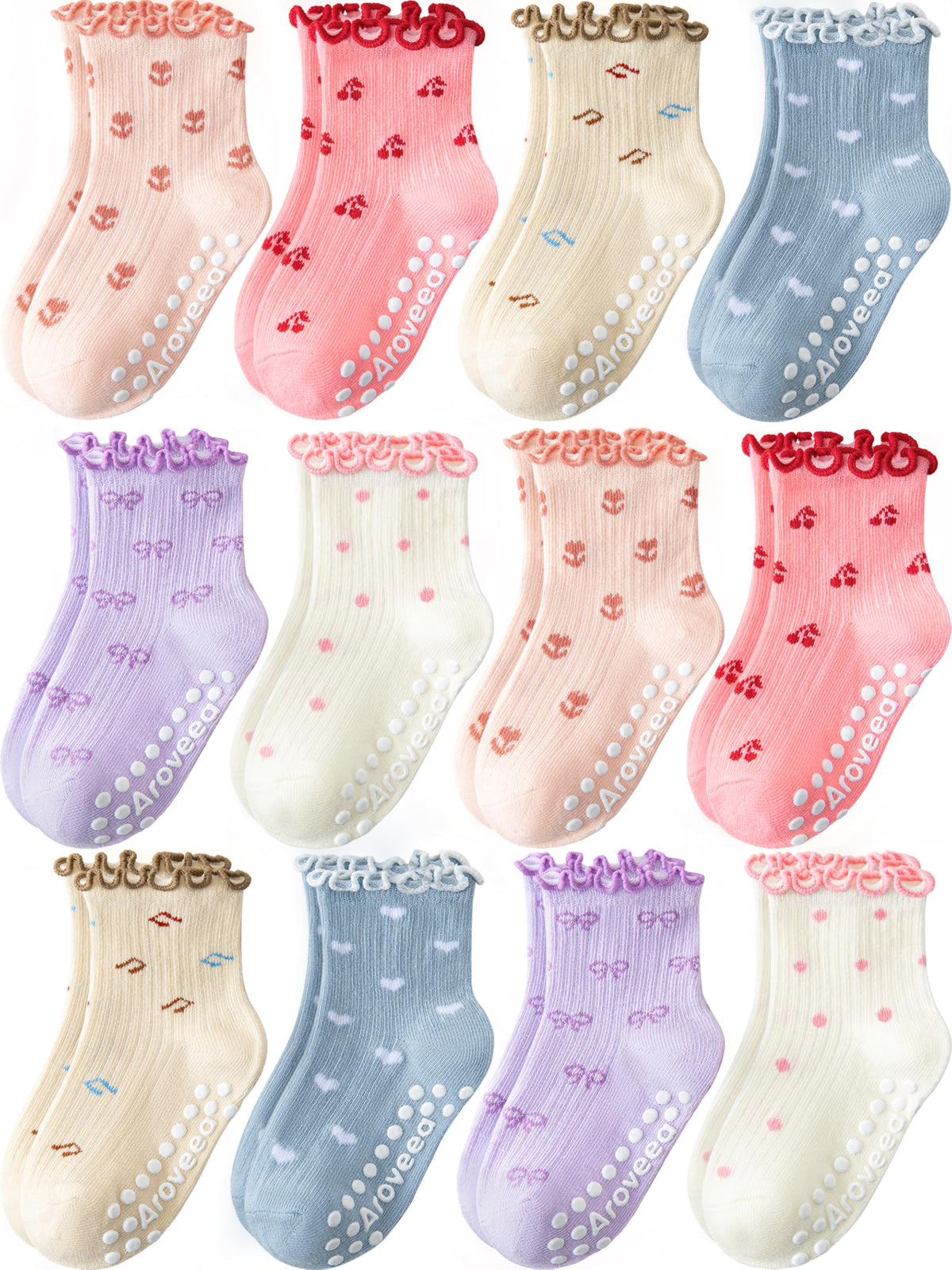 Baby Toddler Girls Socks Grip Ruffle Non Slip Kids Cotton 12 Pack Socks