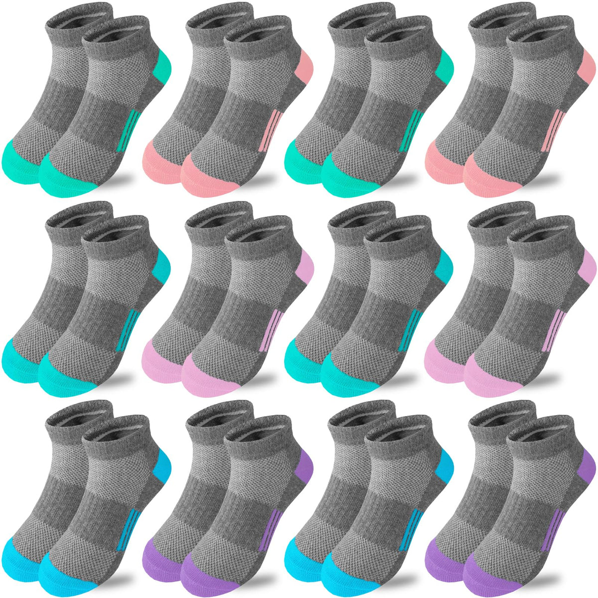 Bemeol Girls Socks 12 Pairs Ankle Athletic Socks Cotton Sports Sock For Little Big Kids