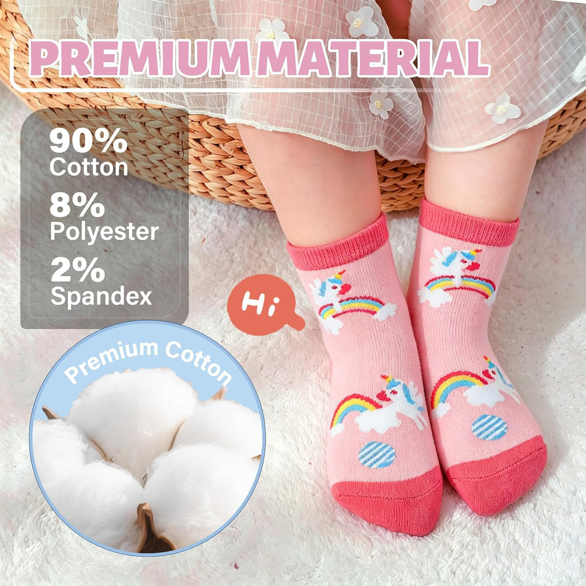 ANTSANG Baby Girls Toddlers Grips Socks, Kids Unicorn Crew Cotton Socks