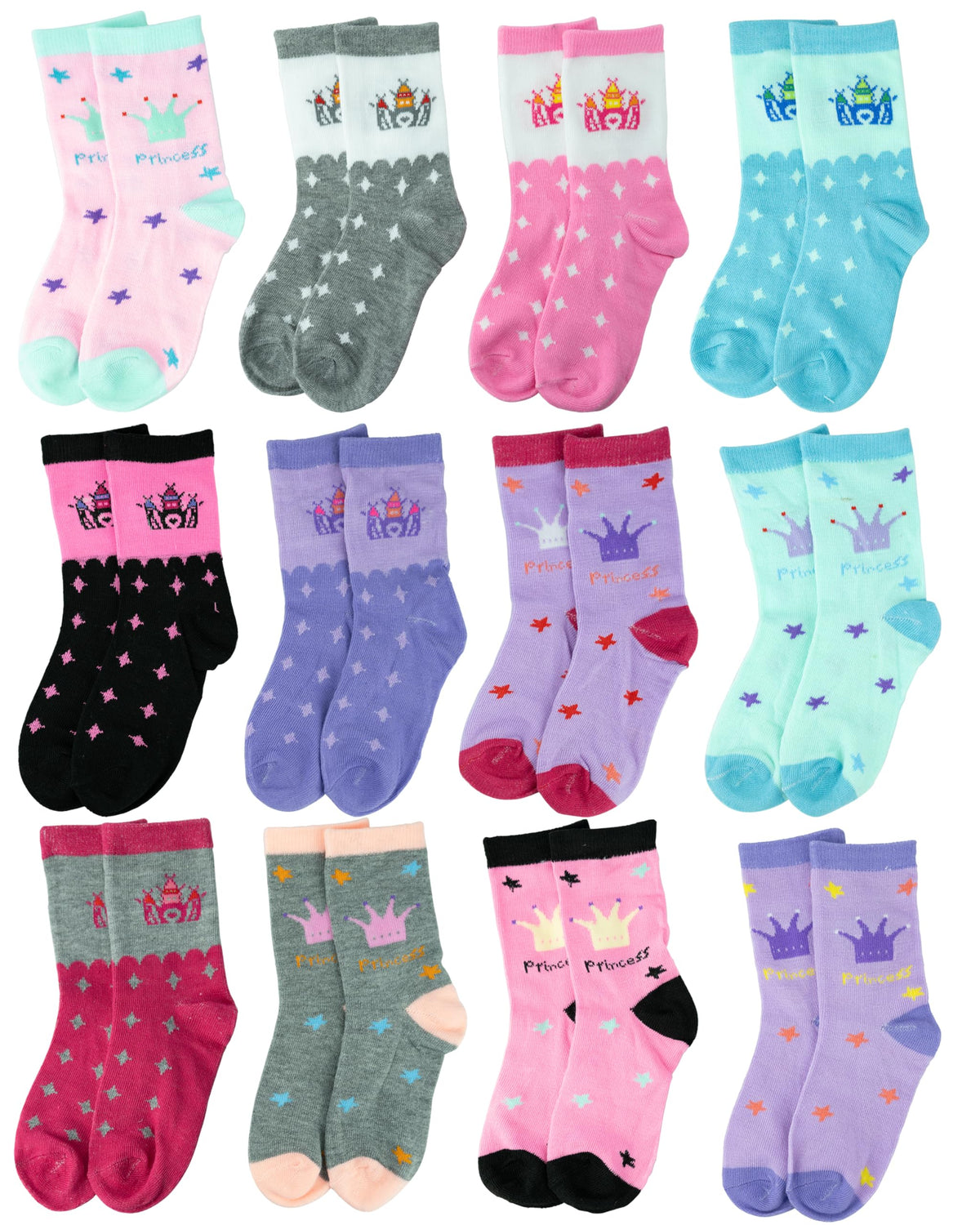 Gelante 12-Pack Girl Children Toddler Kids Cute Cotton Crew Novelty Socks