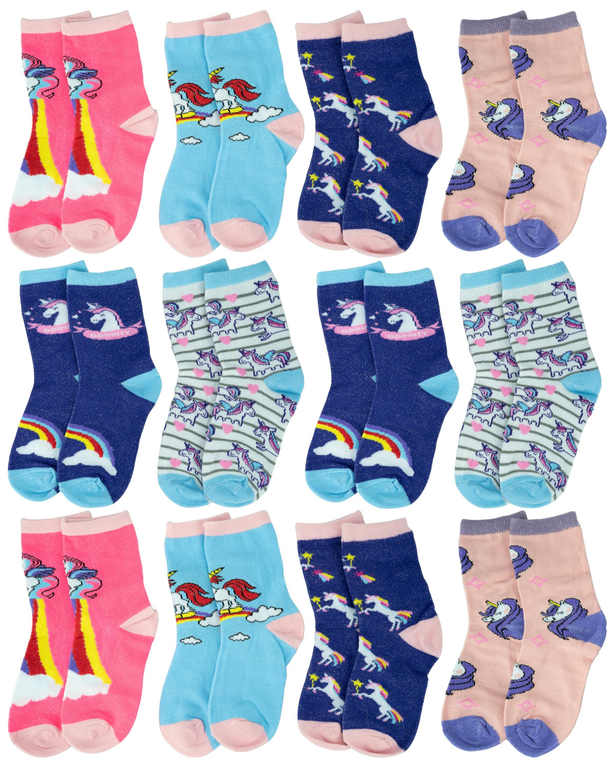 Gelante 12-Pack Girl Children Toddler Kids Cute Cotton Crew Novelty Socks