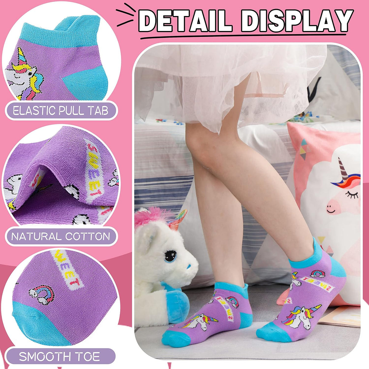 ANTSANG Kids Girls Toddler Unicorn Ankle Socks, Novelty Fashion Socks