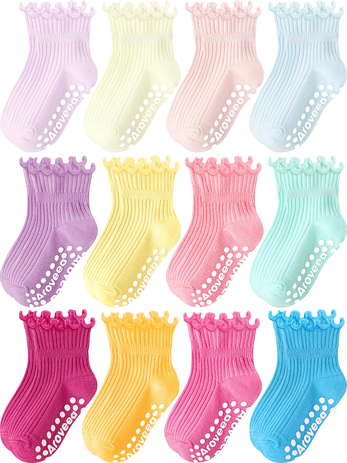 Toddler Girls Socks 12 Pack Grip Kids Cotton Socks for Toddlers 6M-7Years