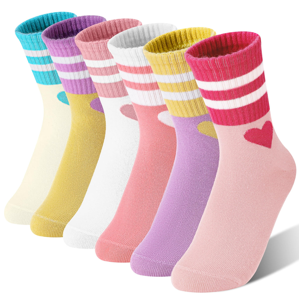 Kids Girls Athletic Sport Socks Basketball Outdoor Cotton Crew Breathable Socks 6 Pairs