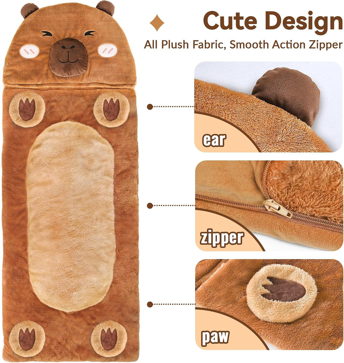 iPlay, iLearn Kid Capybara Sleeping Bag, Toddler Boys Girls Daycare Nap Mat